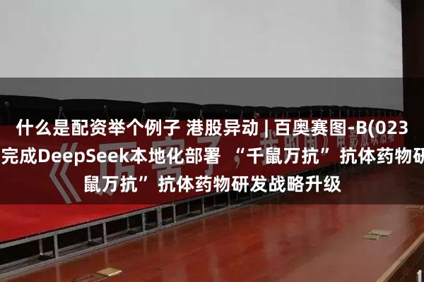 什么是配资举个例子 港股异动 | 百奥赛图-B(02315)涨超4% 完成DeepSeek本地化部署  “千鼠万抗” 抗体药物研发战略升级